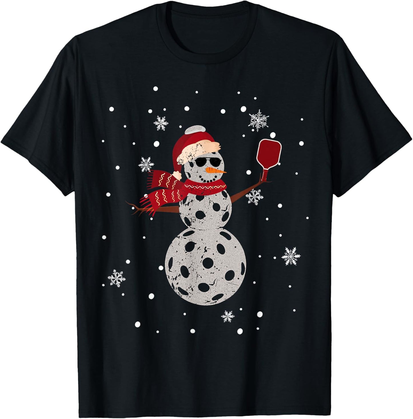 Santa Hat Snowman Family Xmas Matching Pickleball Christmas T-Shirt - T-Shirt | Black