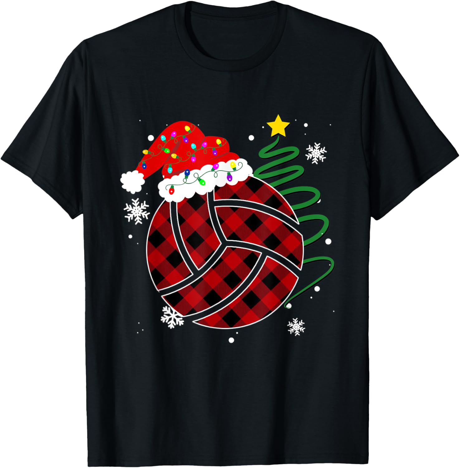 Buffalo Red Plaid Volleyball Christmas Sport Xmas Pajama T-Shirt - T-Shirt | Black
