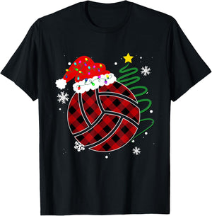 Buffalo Red Plaid Volleyball Christmas Sport Xmas Pajama T-Shirt - T-Shirt | Black