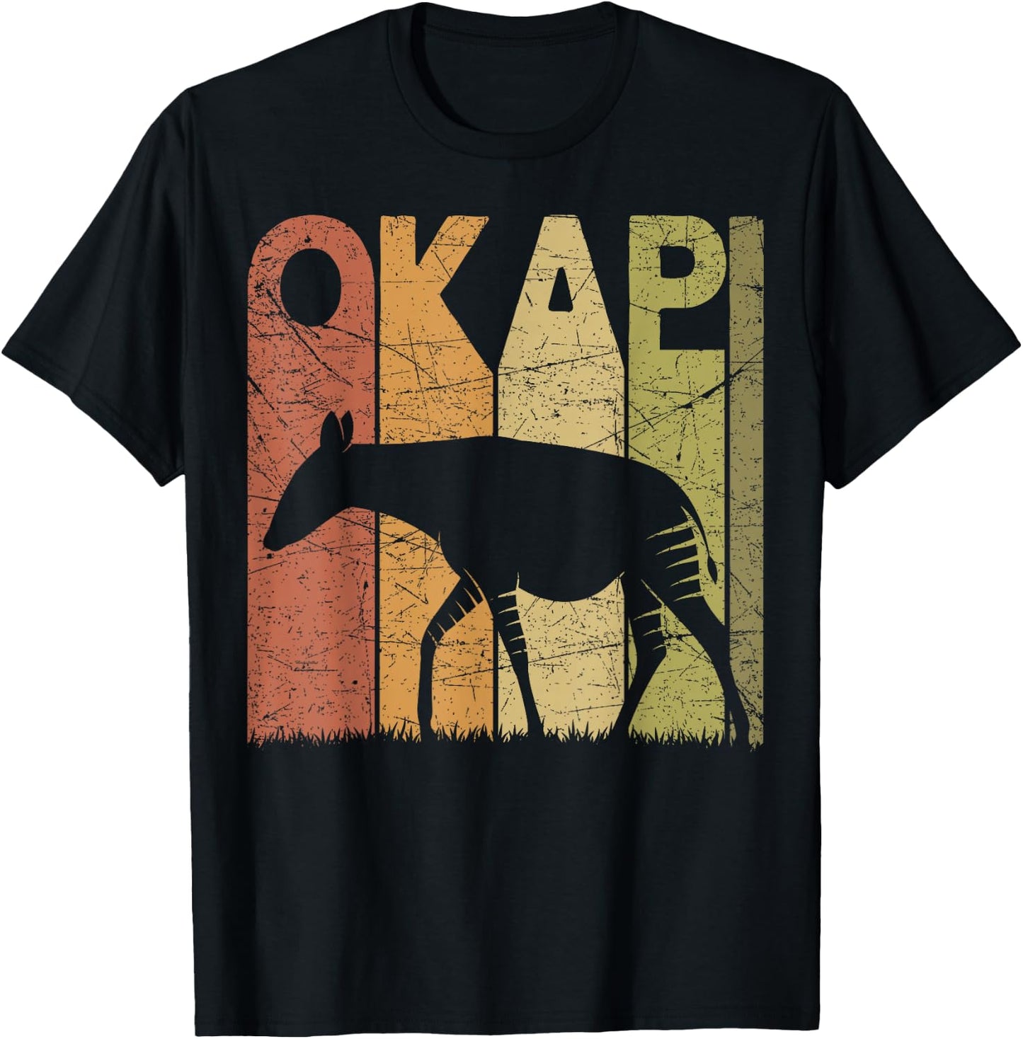 Okapi Vintage Forest Giraffe Okapi Retro Zoology T-Shirt - T-Shirt | Black