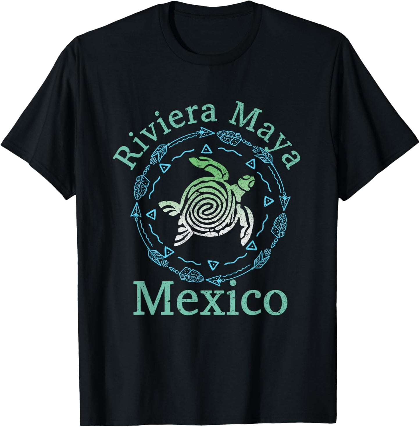 Riviera Maya Mexico Vintage Tribal Turtle Riviera Maya T-Shirt - T-Shirt | Black