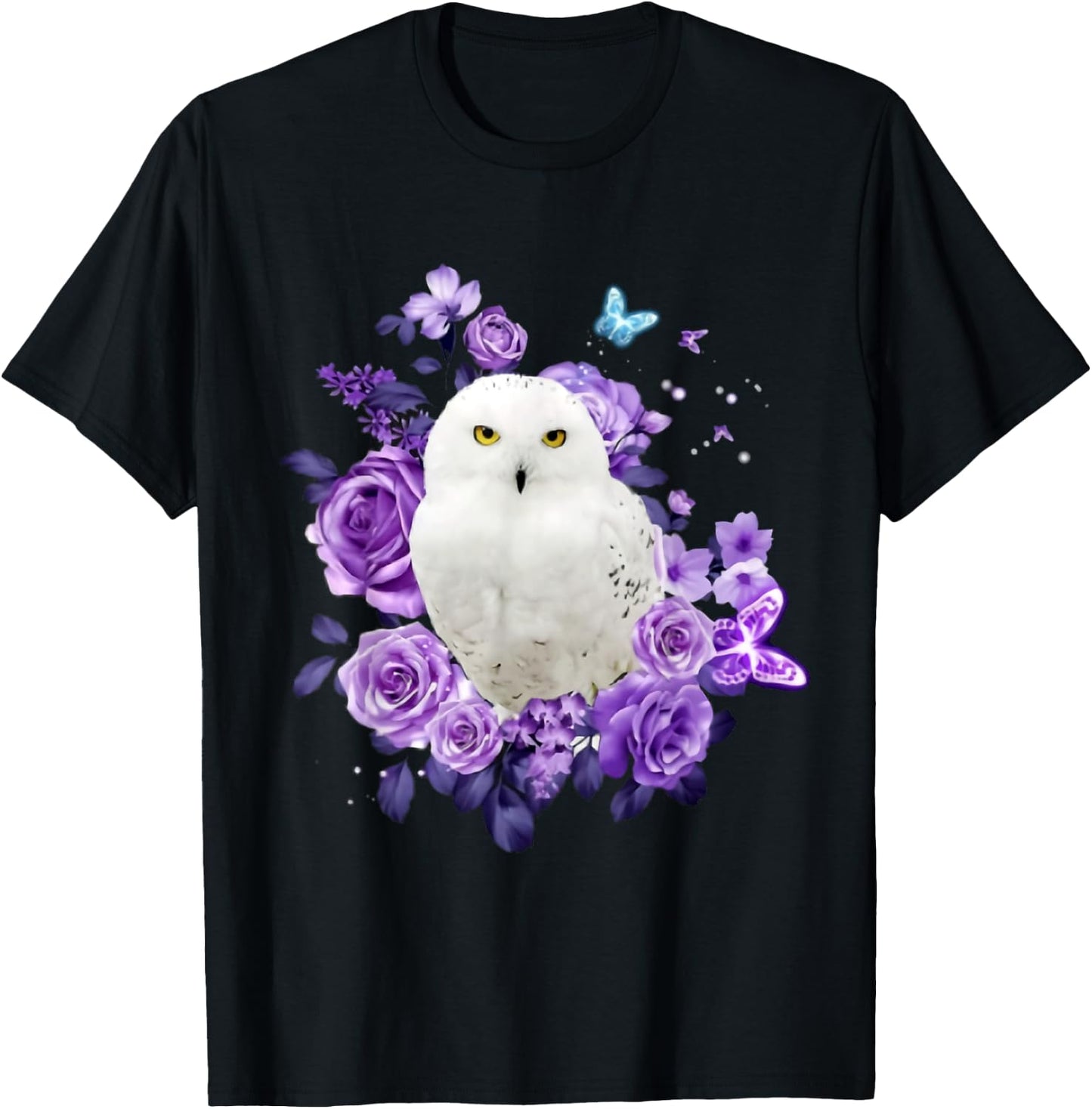 Owl Purple Rose Collection Cute Owl Lover Gift T-Shirt - T-Shirt | Black