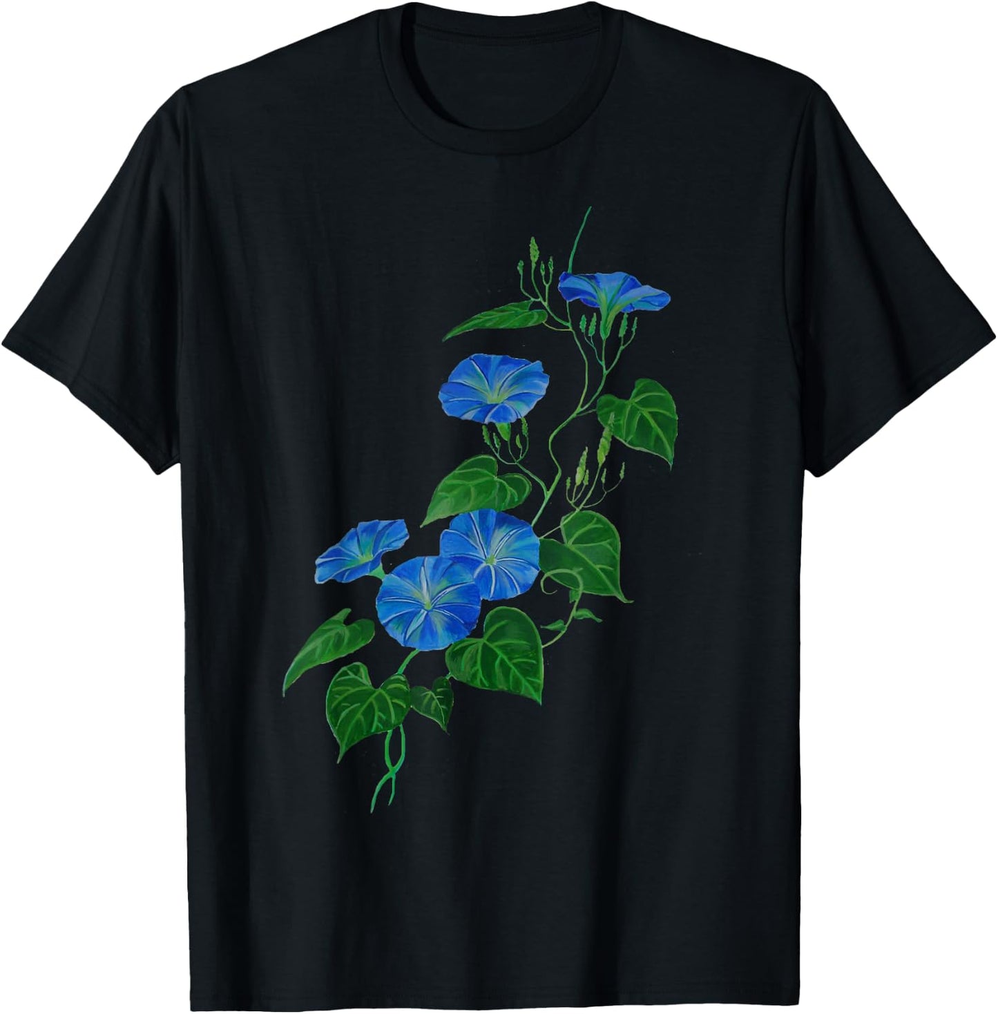 Victorian Style Morning Glory Wildflower Vine T-Shirt - T-Shirt | Black