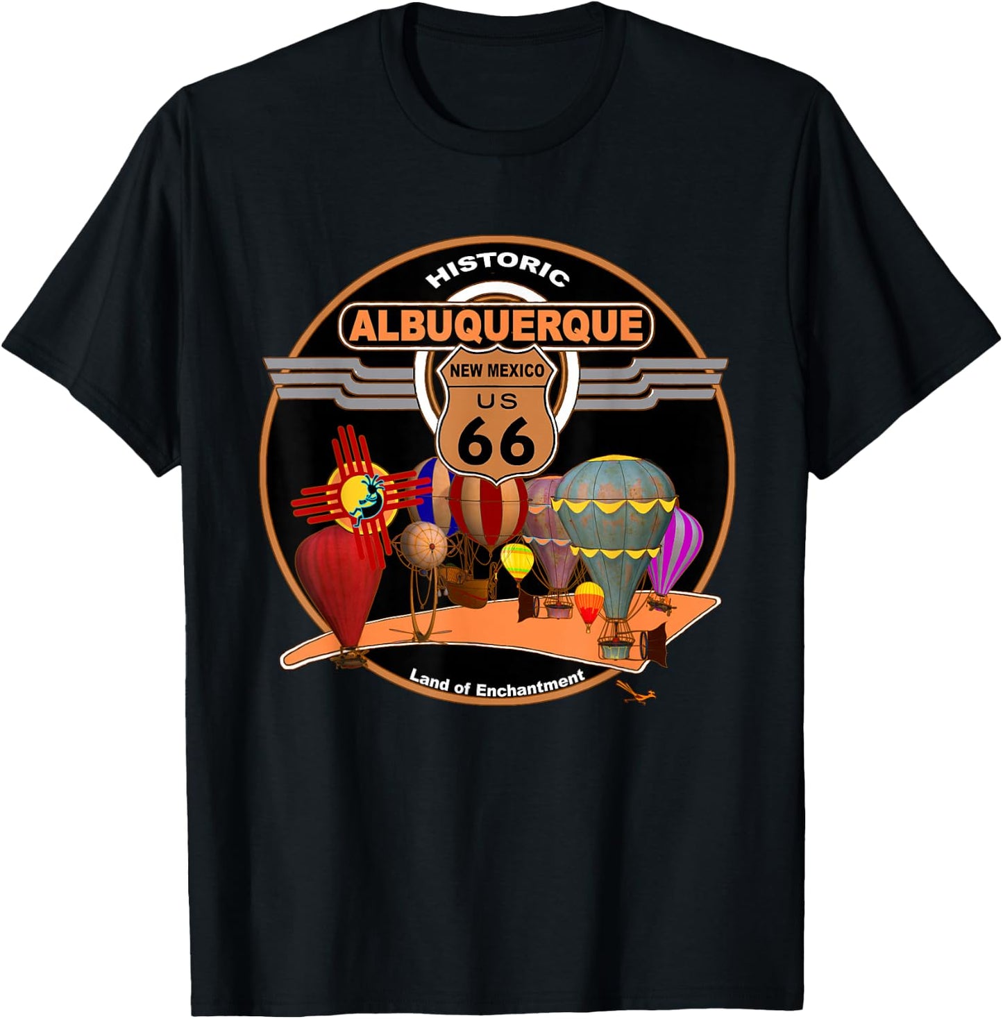 Albuquerque New Mexico US 66 Hot Air Balloon Keepsake T-Shirt - T-Shirt | Black