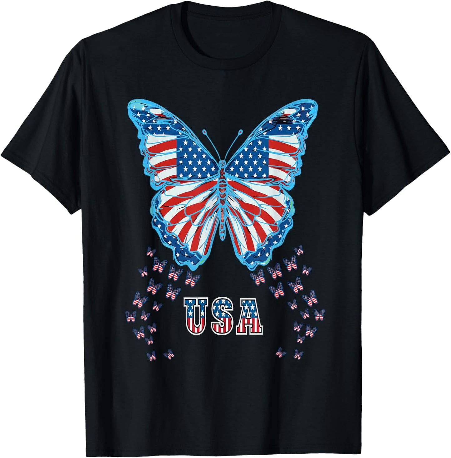 Butterfly USA Flag Cute 4th Of July Funny American Girl Gift T-Shirt - T-Shirt | Black