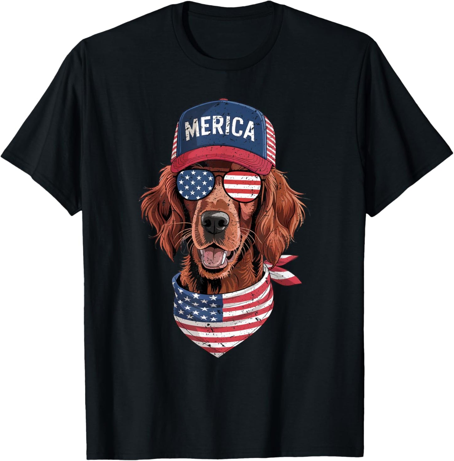 Irish Setter 4th of July US American Flag Dog Patriotic T-Shirt - T-Shirt | Black