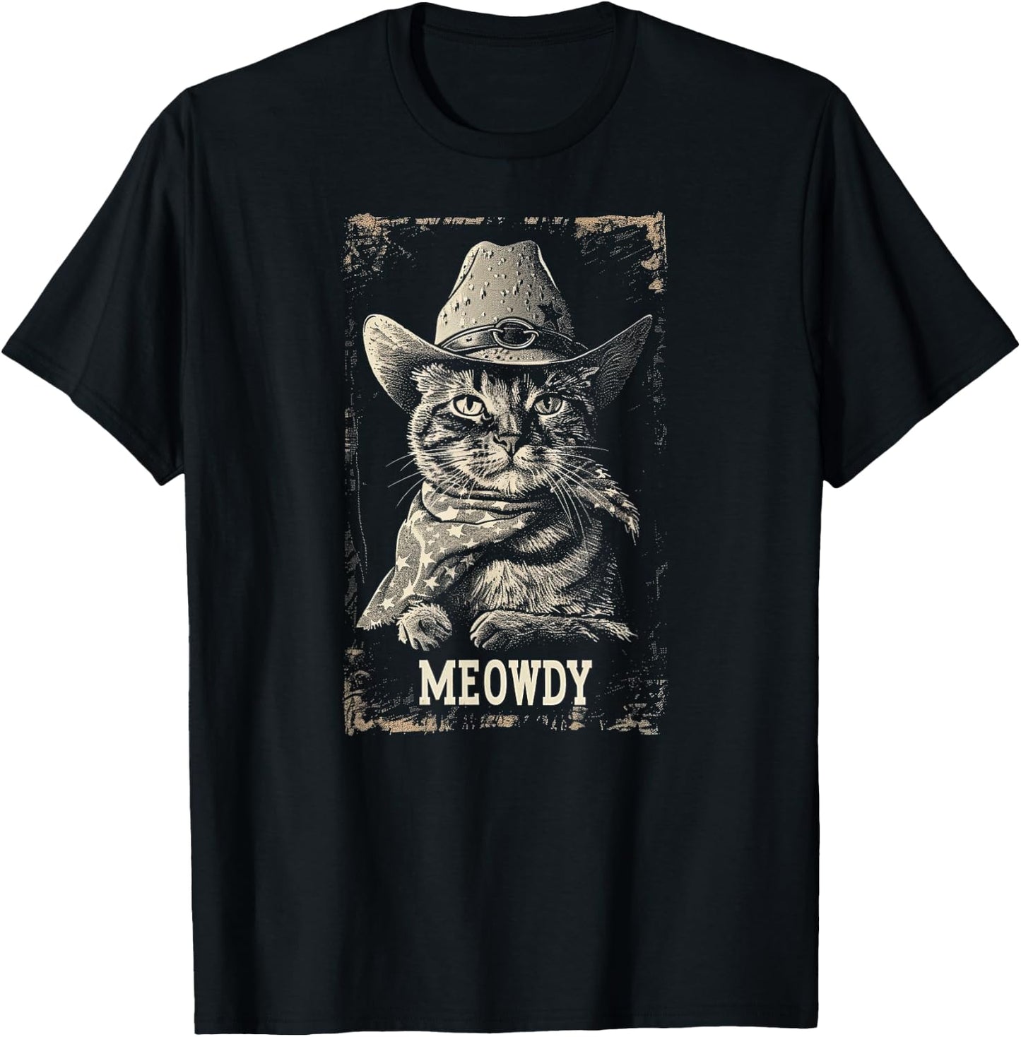 Meowdy Cat, Cowboy Kitten, Country Music T-Shirt - T-Shirt | Black