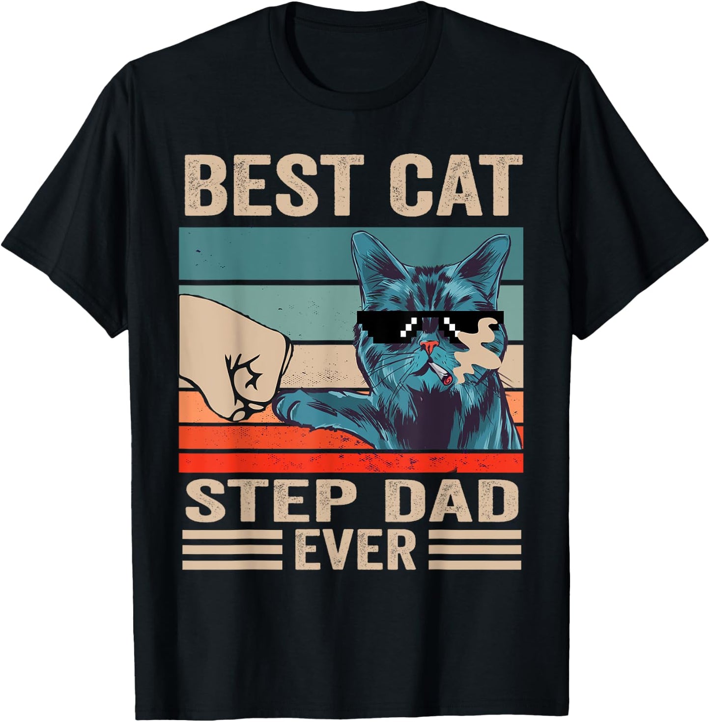 Vintage Best Cat step dad Ever bump fist father's day Gifts T-Shirt - T-Shirt | Black