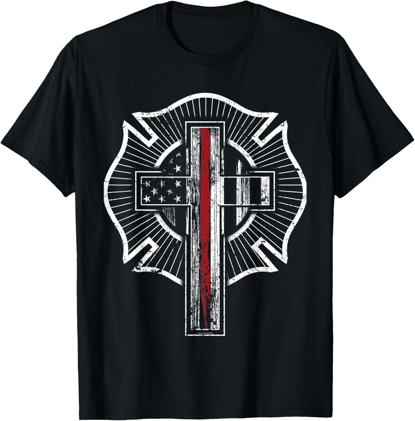 Firefighter Shirt Christian Thin Red Line Maltese Cross T-Shirt - T-Shirt | Black