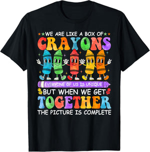 Funny Teacher We Are Like A Box Of Crayons Back To School Men Women Kids T-Shirt - T-Shirt | Black