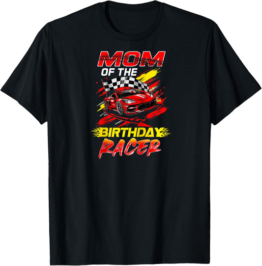Mom Of The Birthday Racer Race Car Party Family Matching Raglan Baseball T-Shirt - T-Shirt | Black