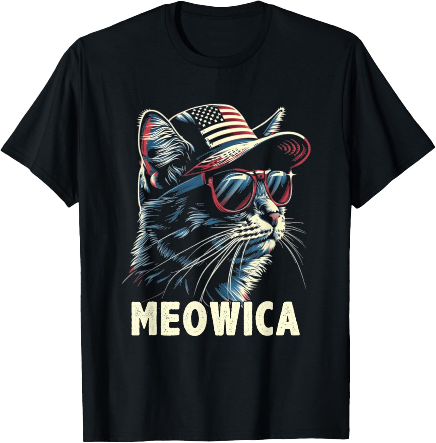 4th of July Cat Meowica Cat Lover USA America T-Shirt - T-Shirt | Black