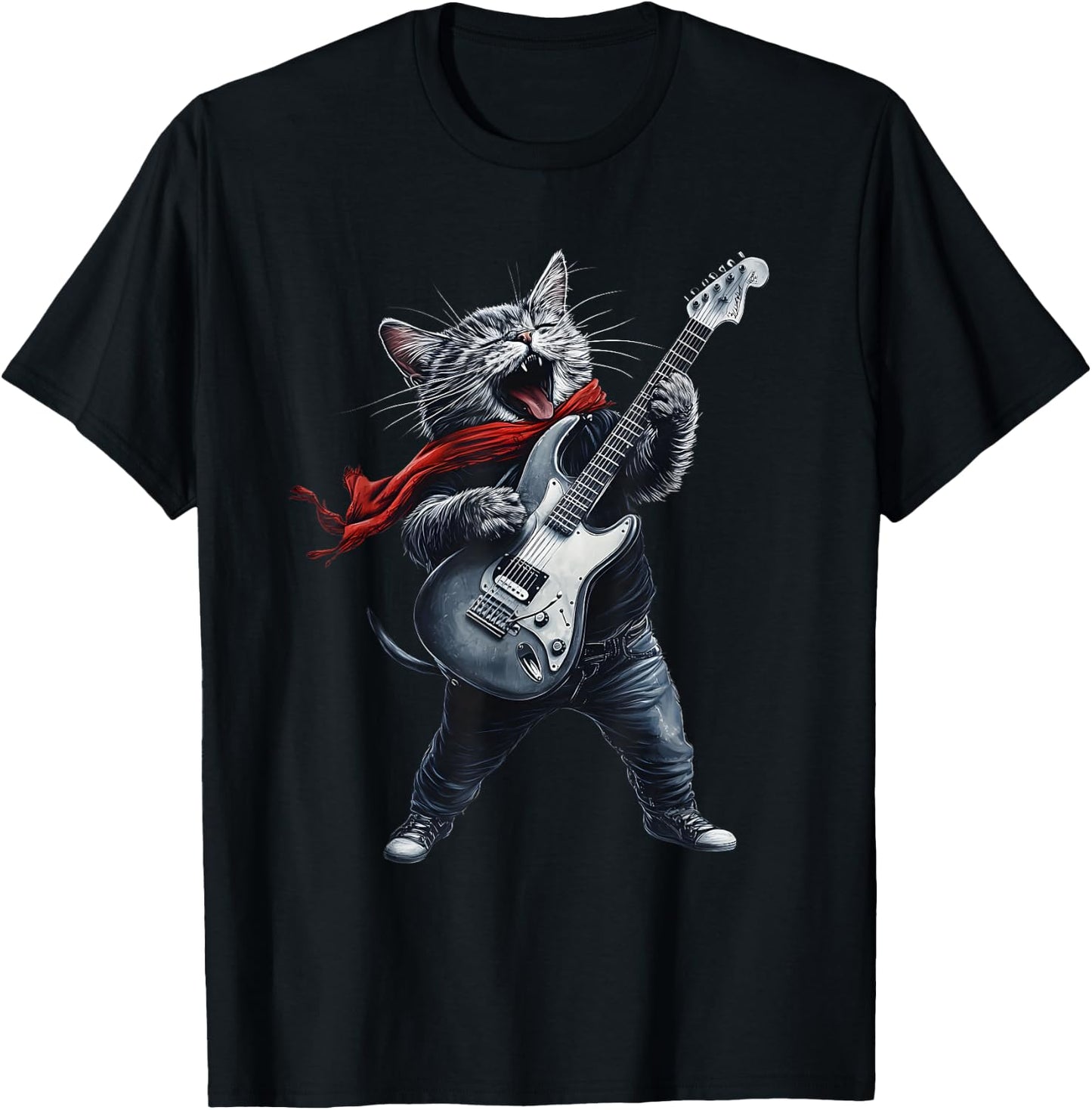 Rock Cat Owner With Electric Guitar Cats Music Lover T-Shirt - T-Shirt | Black