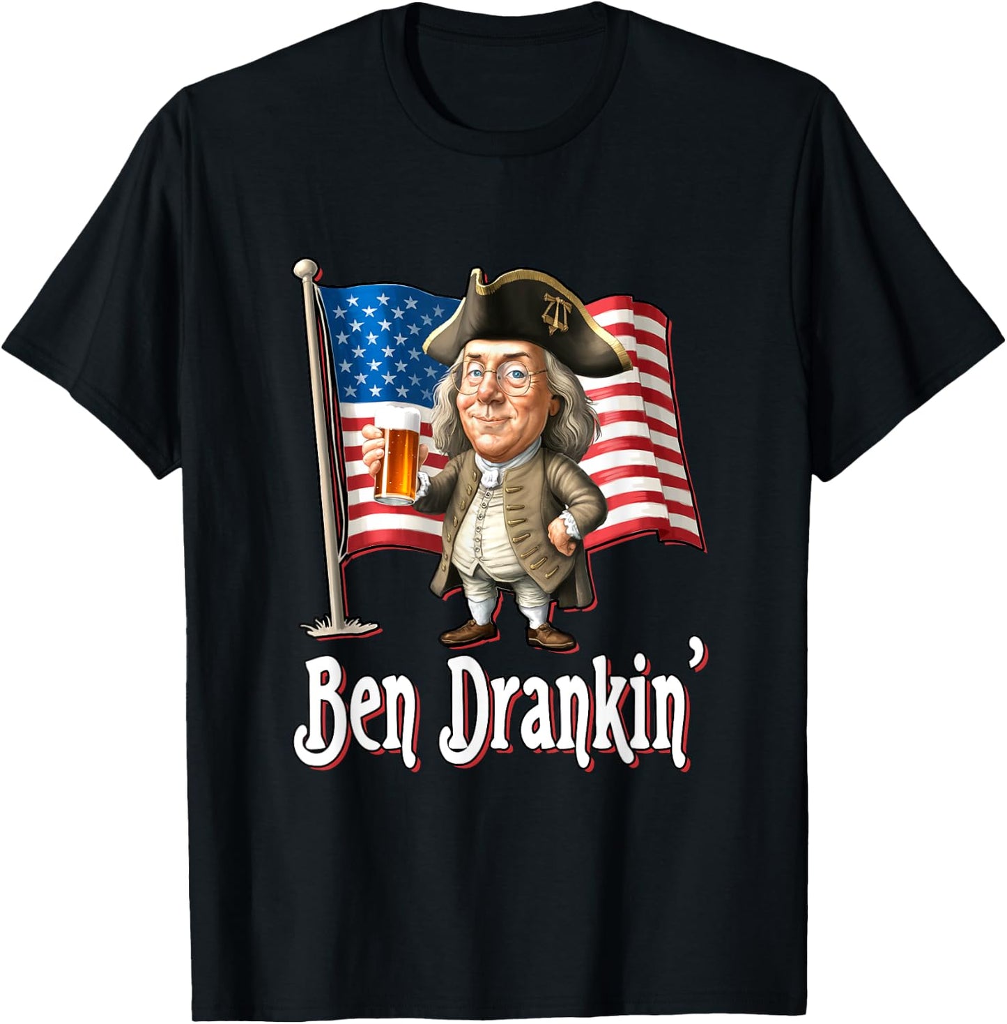 Ben Drankin' - Benjamin Franklin Drinking A Beer T-Shirt - T-Shirt | Black