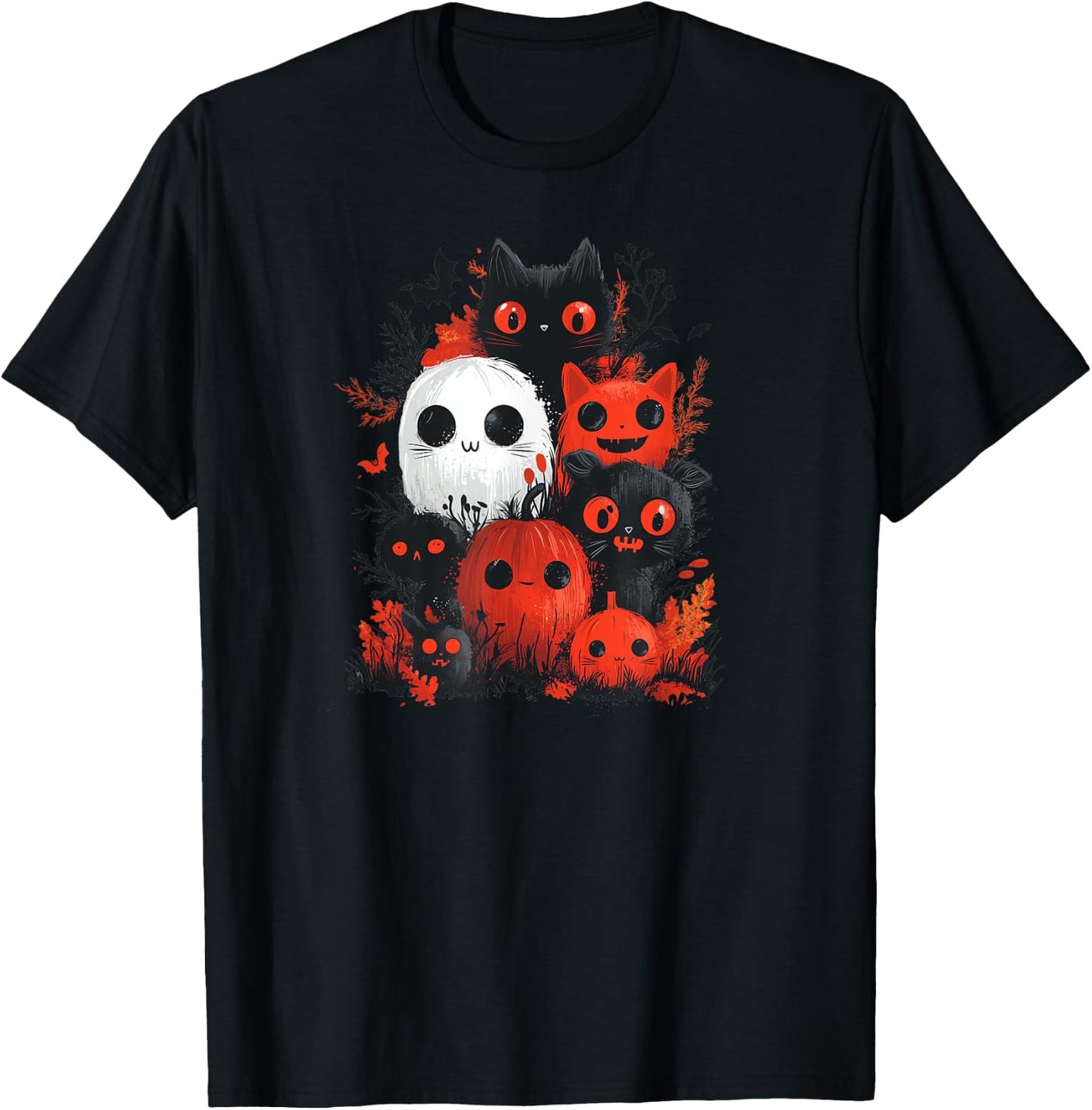 Halloween Black Cats and Red Ghost Fun for Kids and Adults T-Shirt - T-Shirt | Black