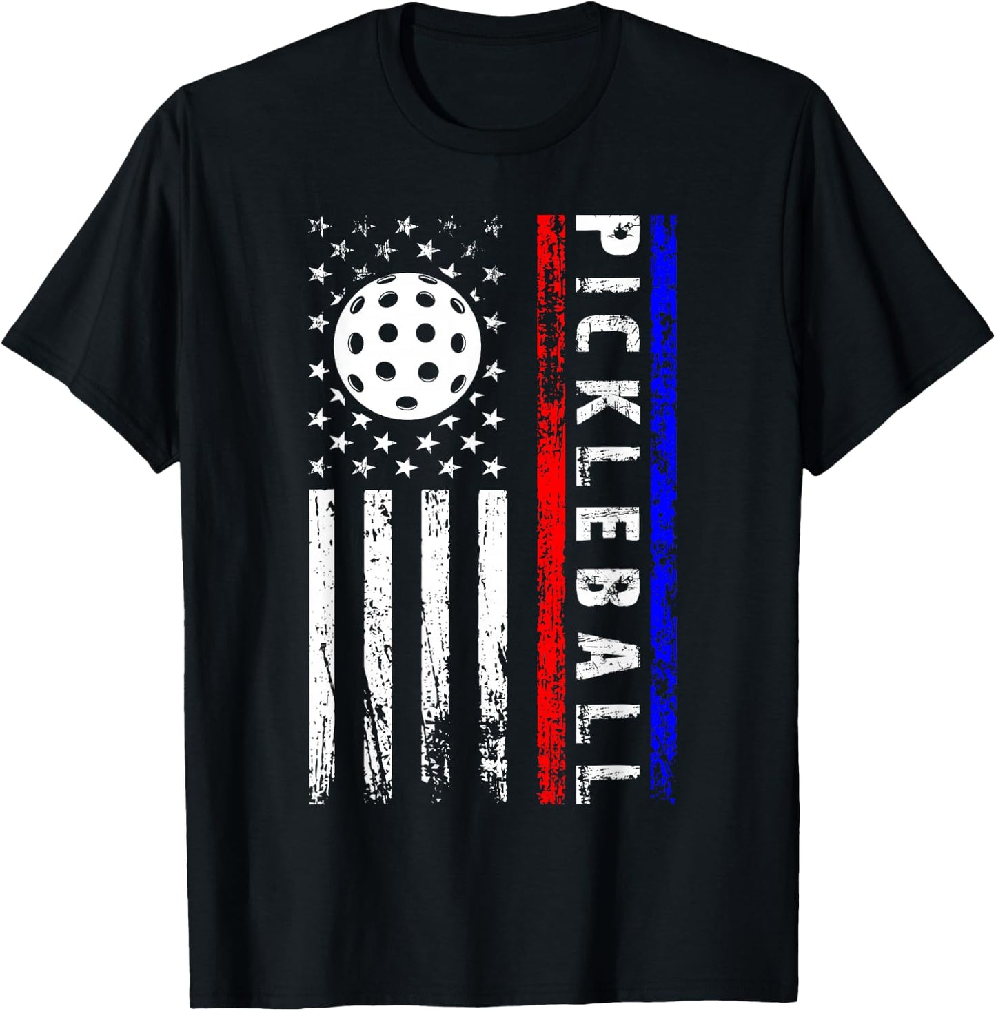 Pickleball Lovers 4th of July American Flag Pickle Ball USA T-Shirt - T-Shirt | Black