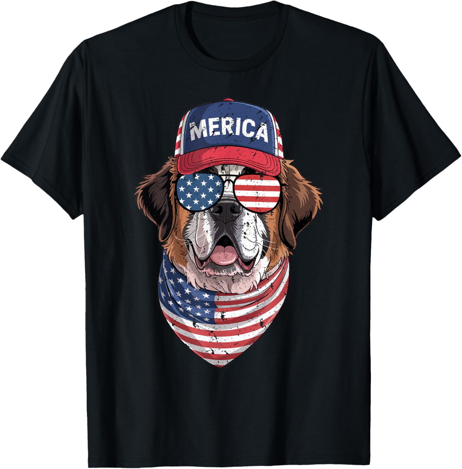 Saint Bernard 4th of July US American Flag Dog Patriotic Men Women Kids T-Shirt - T-Shirt | Black