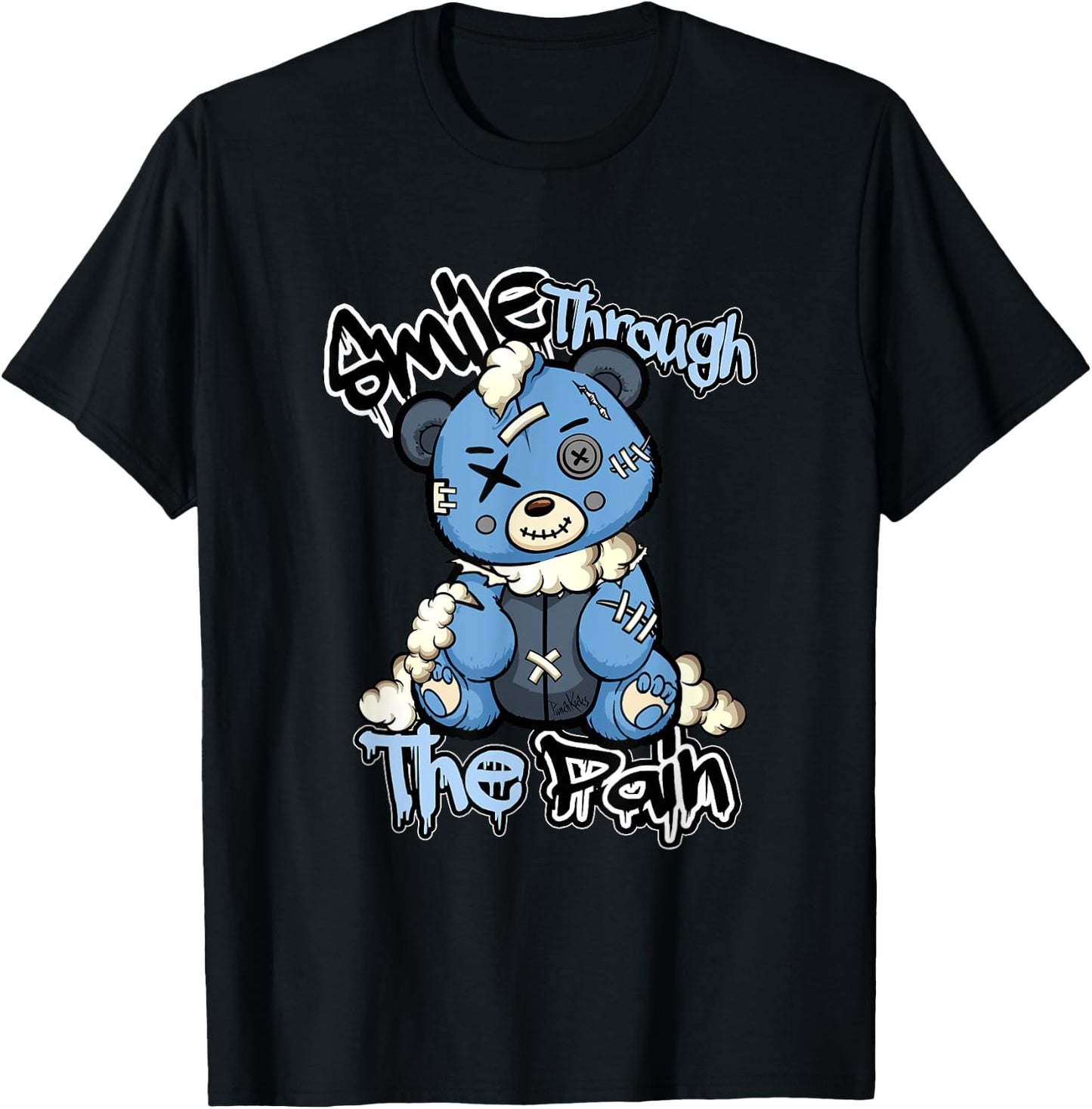 Blue Sad Teddy Bear , Lofi Streetwear Aesthetic Bear T-Shirt - T-Shirt | Black