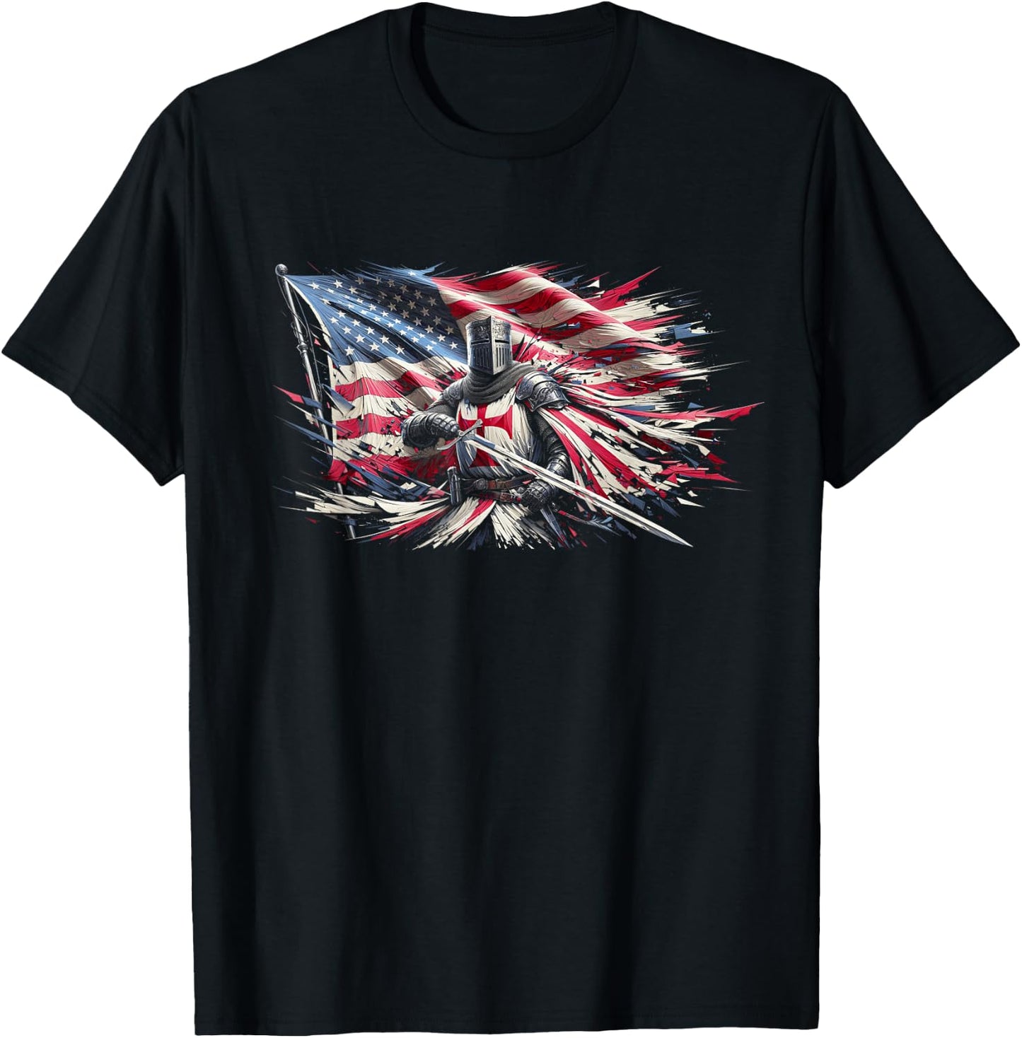 Knight Templar American Flag Crusader Men T-Shirt - T-Shirt | Black