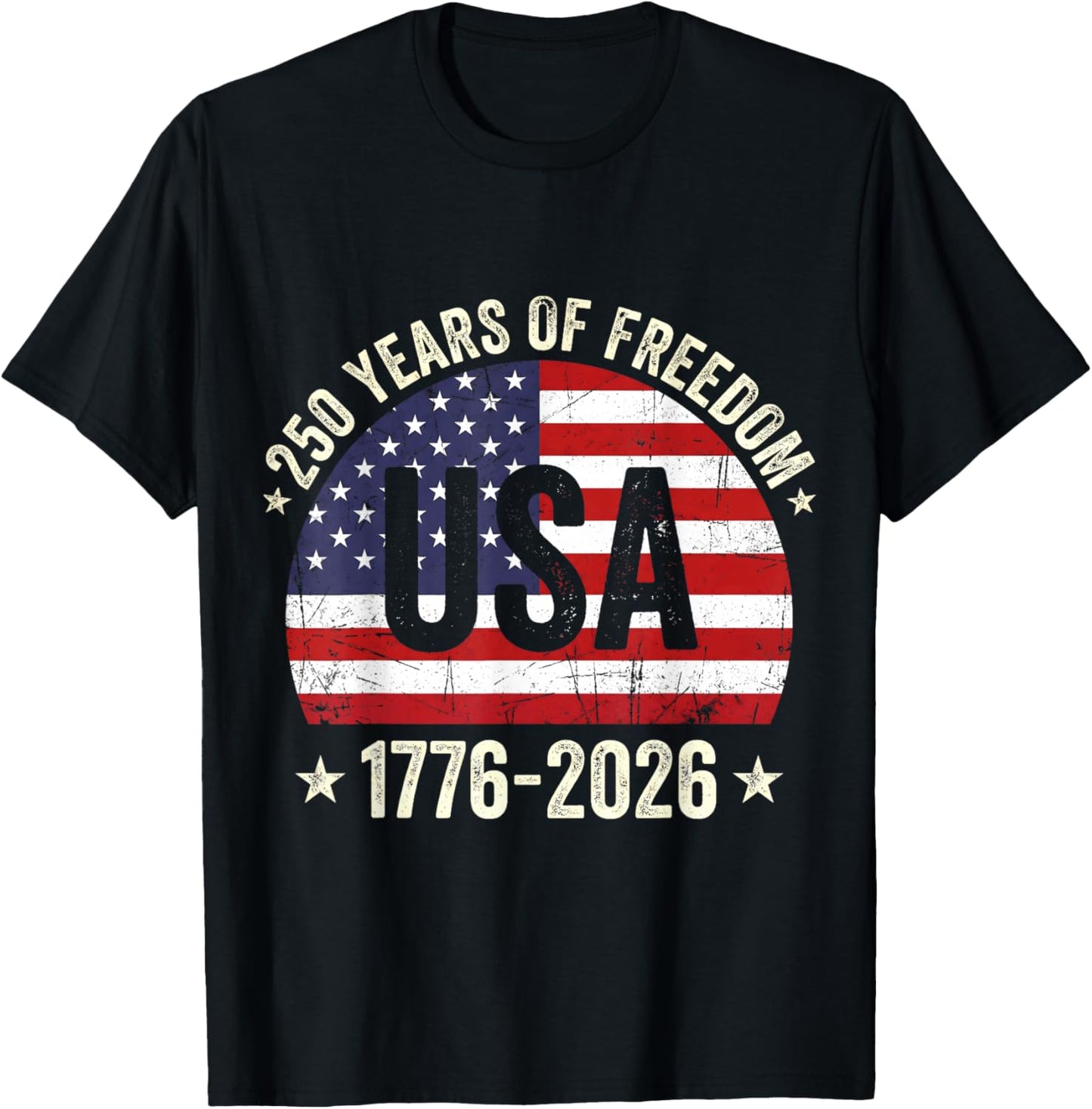Vintage 250 Years of Freedom US Flag 250th Anniversary USA T-Shirt - T-Shirt | Black