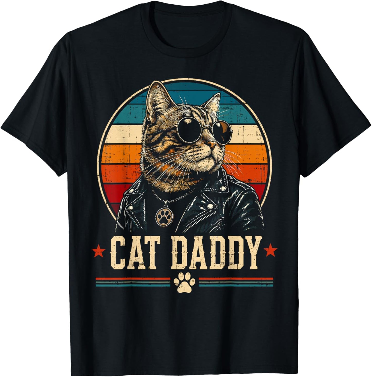 Vintage Cat Daddy Sunglasses Cool Cat Dad Gift Fathers Day T-Shirt - T-Shirt | Black