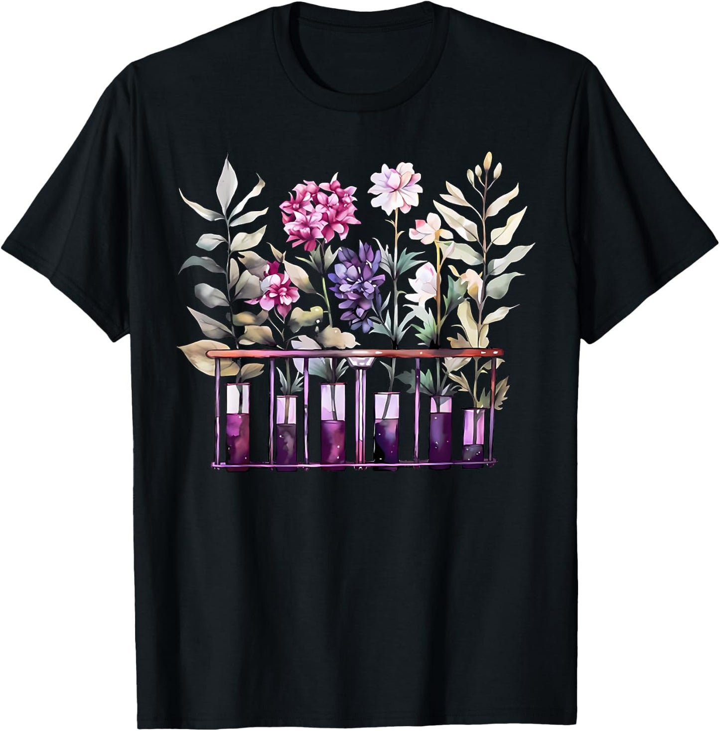 Chemistry Lab Science Flower Teacher Floral Beakers T-Shirt - T-Shirt | Black