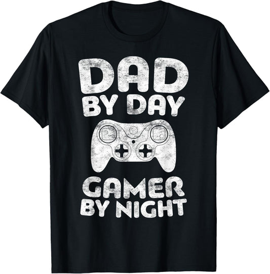 Dad By Day Gamer By Night Shirt Funny Gaming Men Fathers Day T-Shirt - T-Shirt | Black