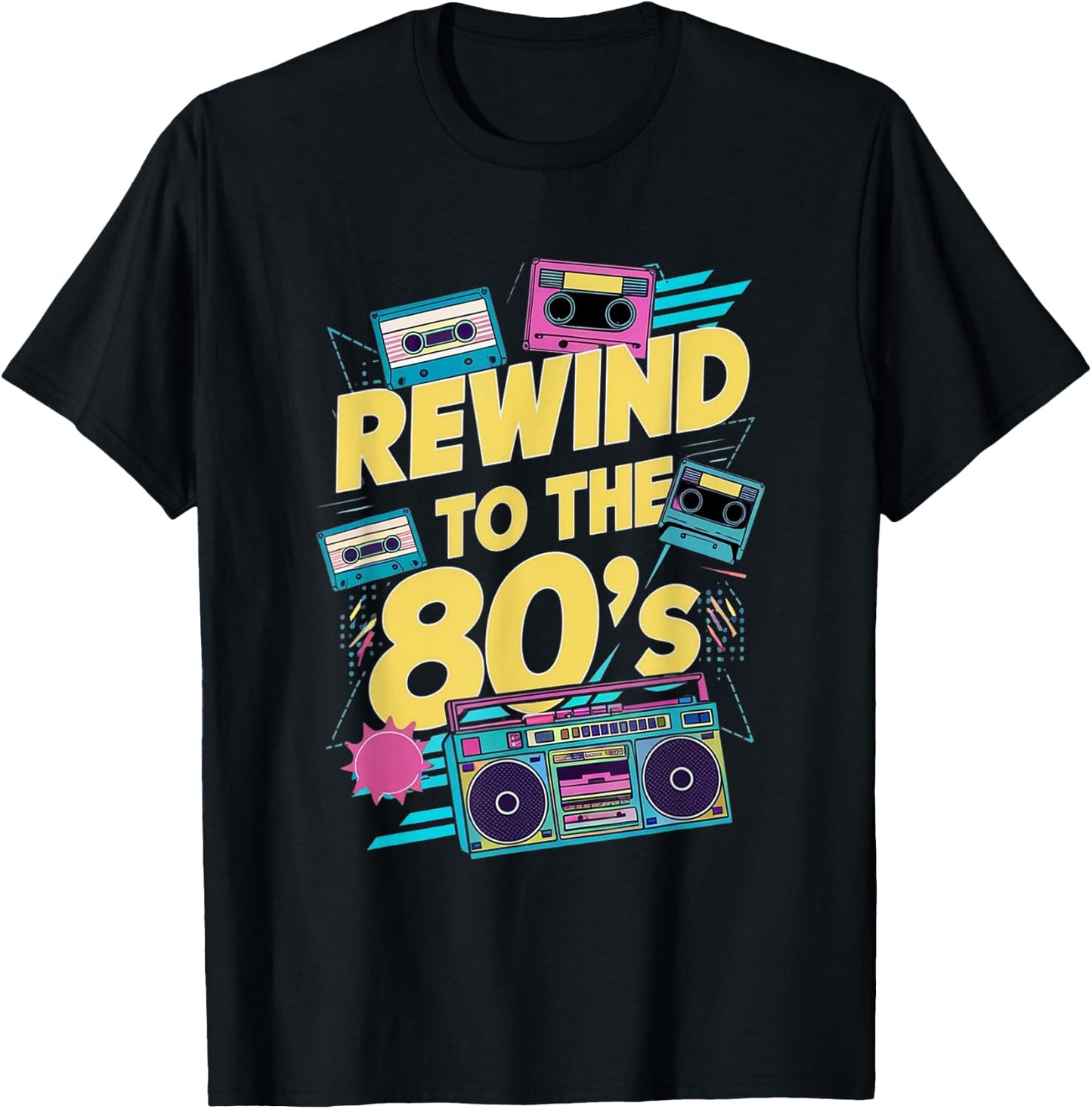 Rewind To 80's 1980s Retro Vintage Eighties Costume Party T-Shirt - T-Shirt | Black