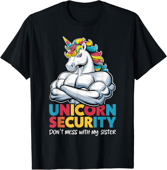 Funny Brother Unicorn Security Dont Mess With My Sister T-Shirt - T-Shirt | Black