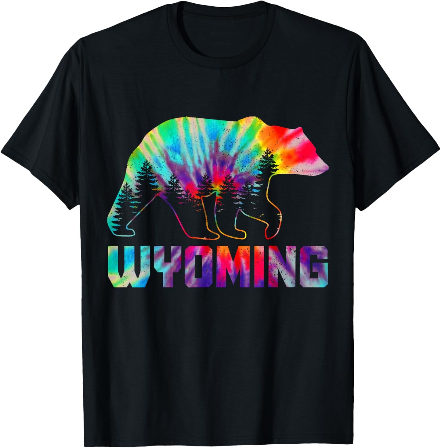Wyoming Tie Dye Bear Pride Outdoor Hiking Camping Vintage T-Shirt - T-Shirt | Black