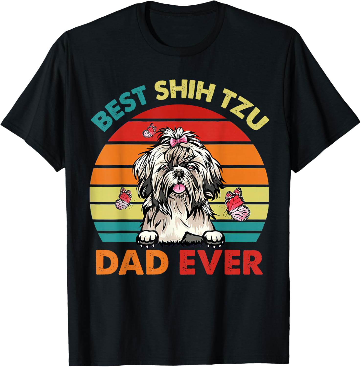 Best Shih Tzu Dad Ever Father's Day Cool Dog Vintage Retro T-Shirt - T-Shirt | Black