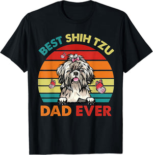 Best Shih Tzu Dad Ever Father's Day Cool Dog Vintage Retro T-Shirt - T-Shirt | Black