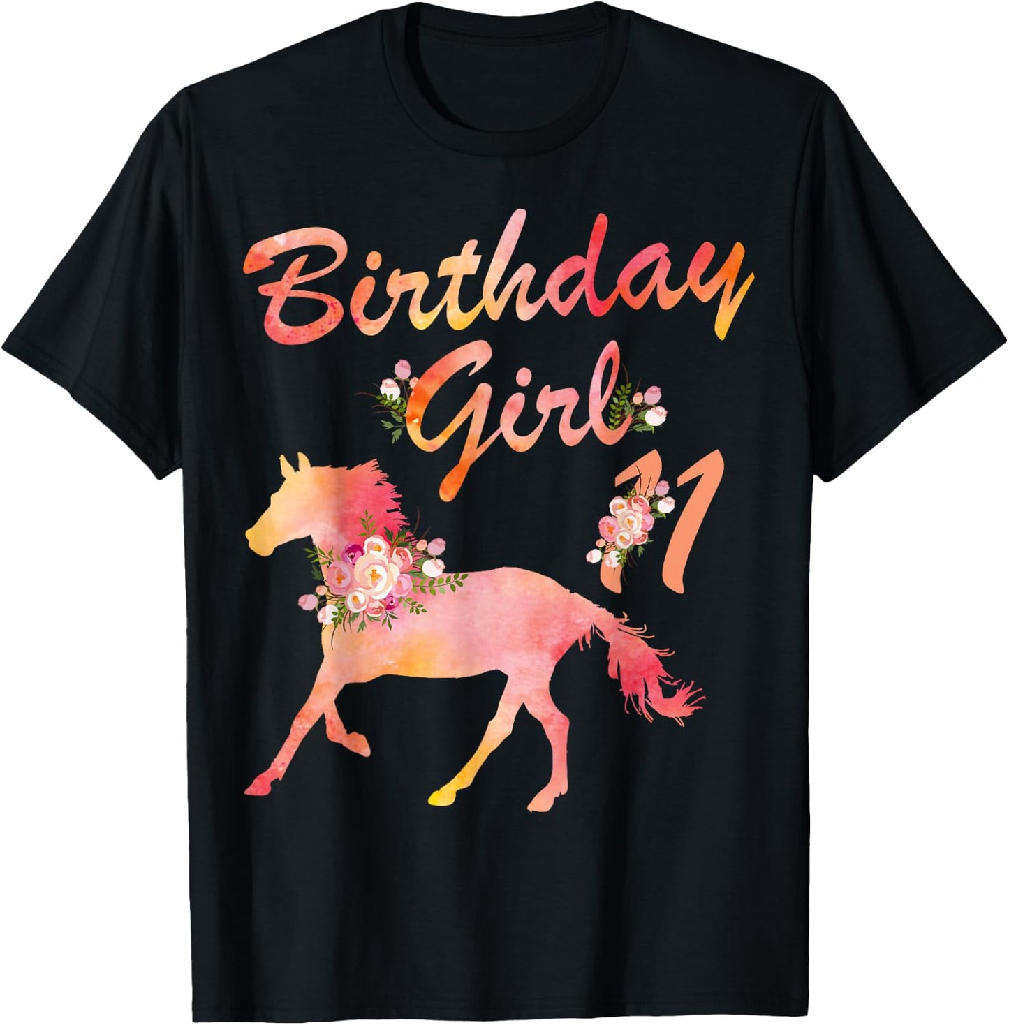 Horse Lover 11th Birthday For Girls Love Horses 11 Years Old T-Shirt - T-Shirt | Black