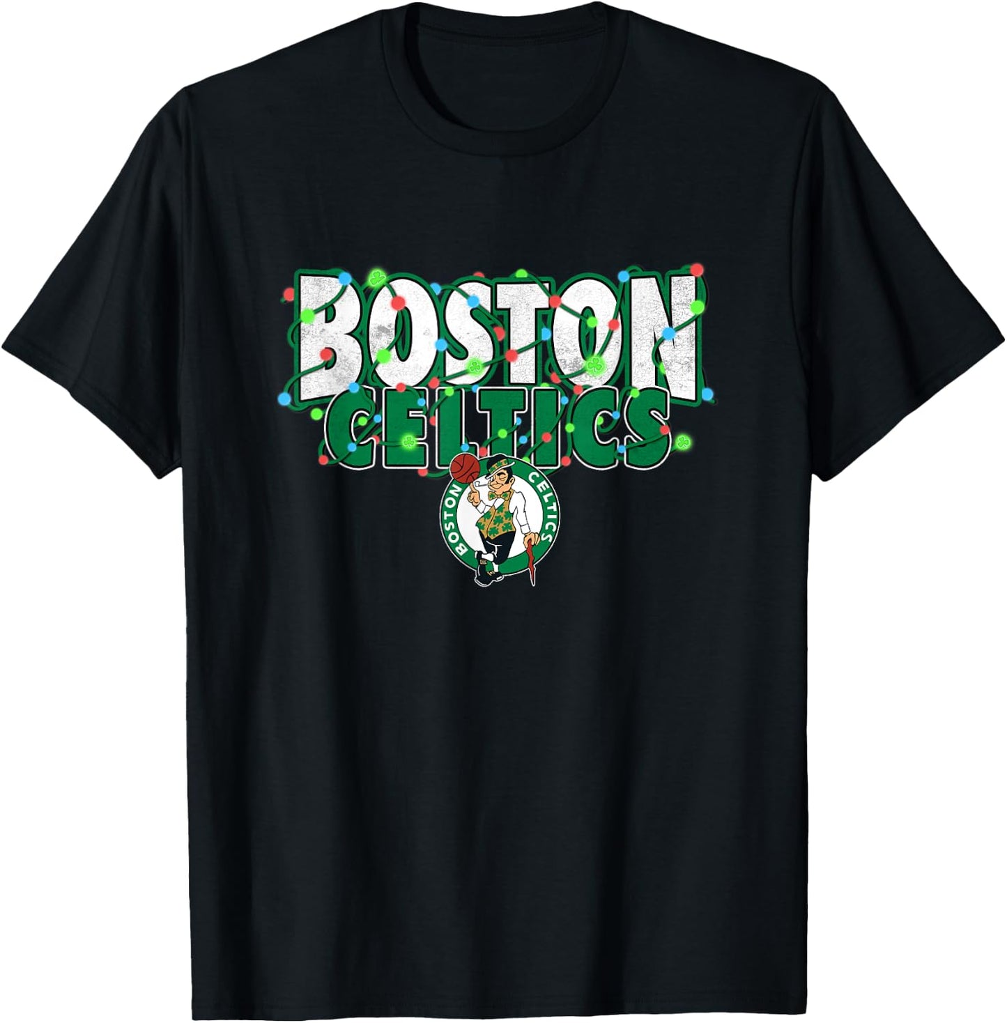NBA Boston Celtics Christmas Lights Holiday Logo T-Shirt - T-Shirt | Black