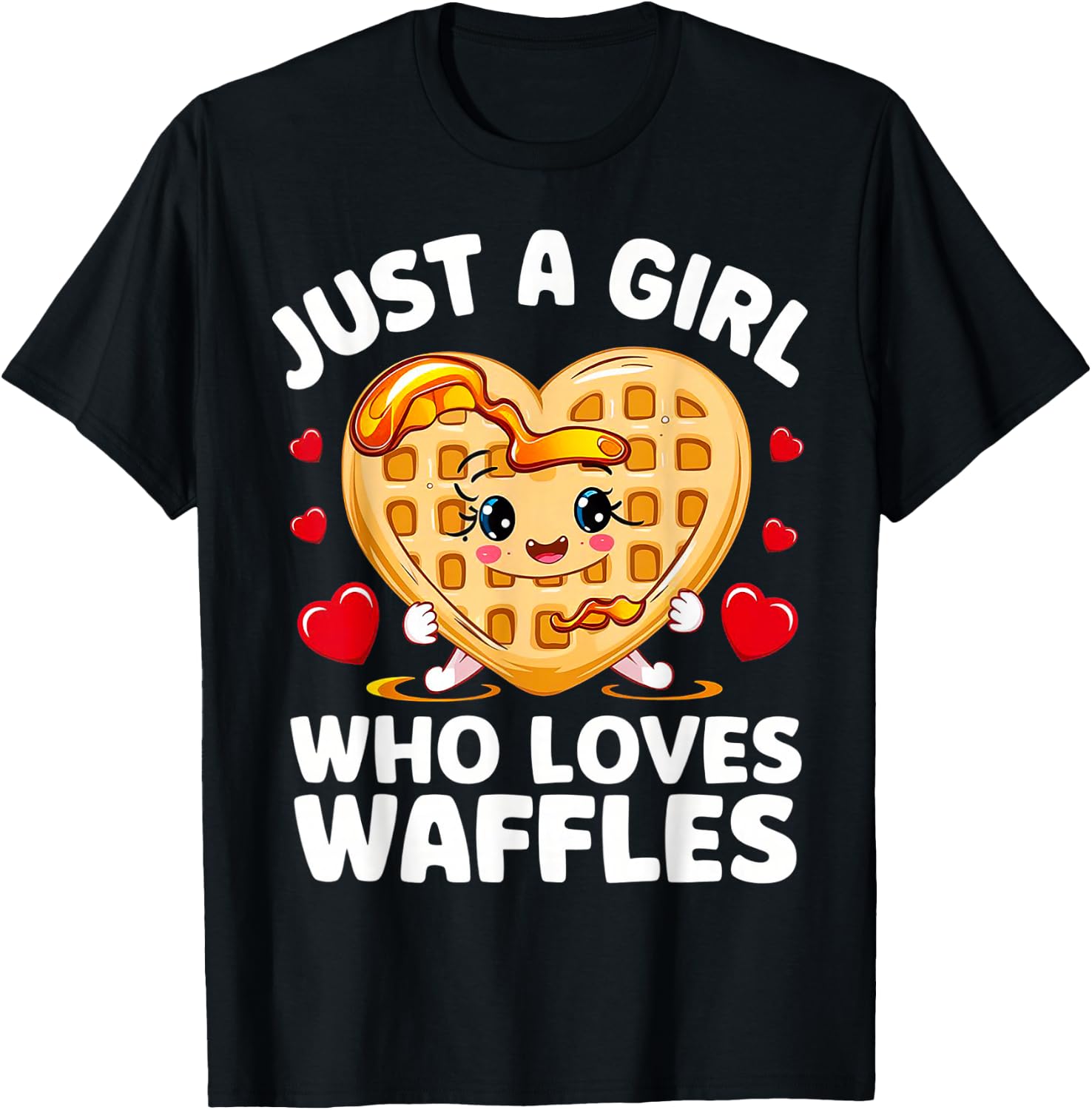 Just A Girl Who Loves Waffles Waffle Heart Breakfast Waffles T-Shirt - T-Shirt | Black
