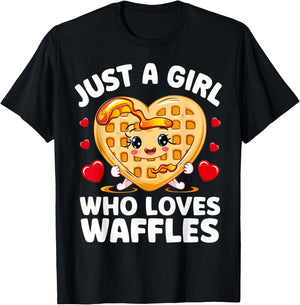 Just A Girl Who Loves Waffles Waffle Heart Breakfast Waffles T-Shirt - T-Shirt | Black