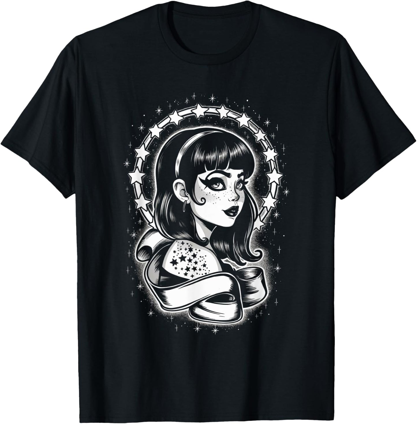 Vintage Tattoo Goth Girl Starry Retro T-Shirt - T-Shirt | Black