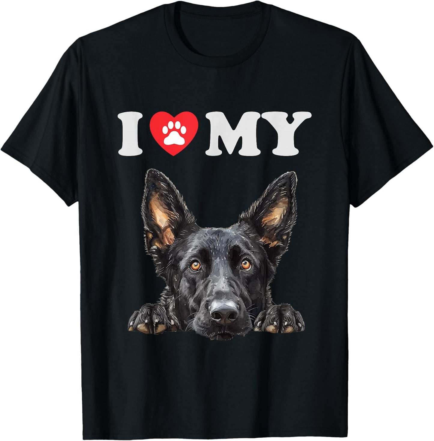 Dutch Shepherd I Heart My Dog Funny Dog Lover T-Shirt - T-Shirt | Black