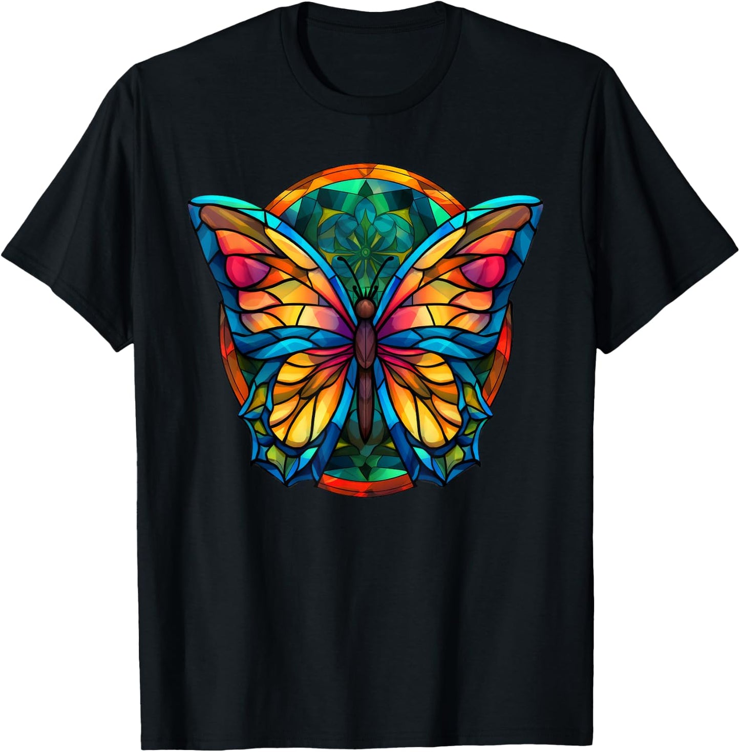 Stained Glass Window Butterfly Art T-Shirt - T-Shirt | Black