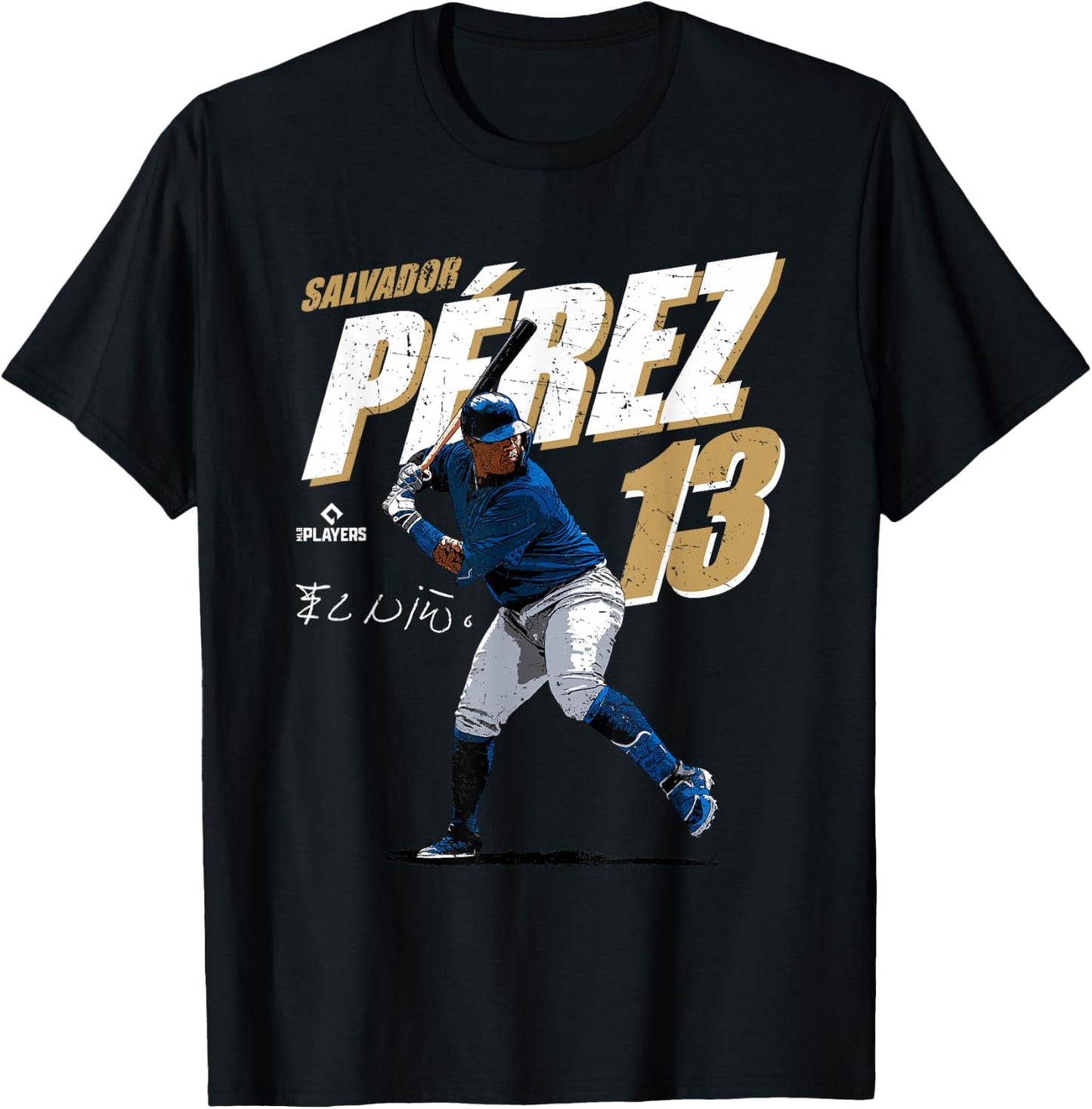 License Champs Salvador Perez Kansas City Baseball Player MLBSPZ3001 Blue T-Shirt - T-Shirt | Black
