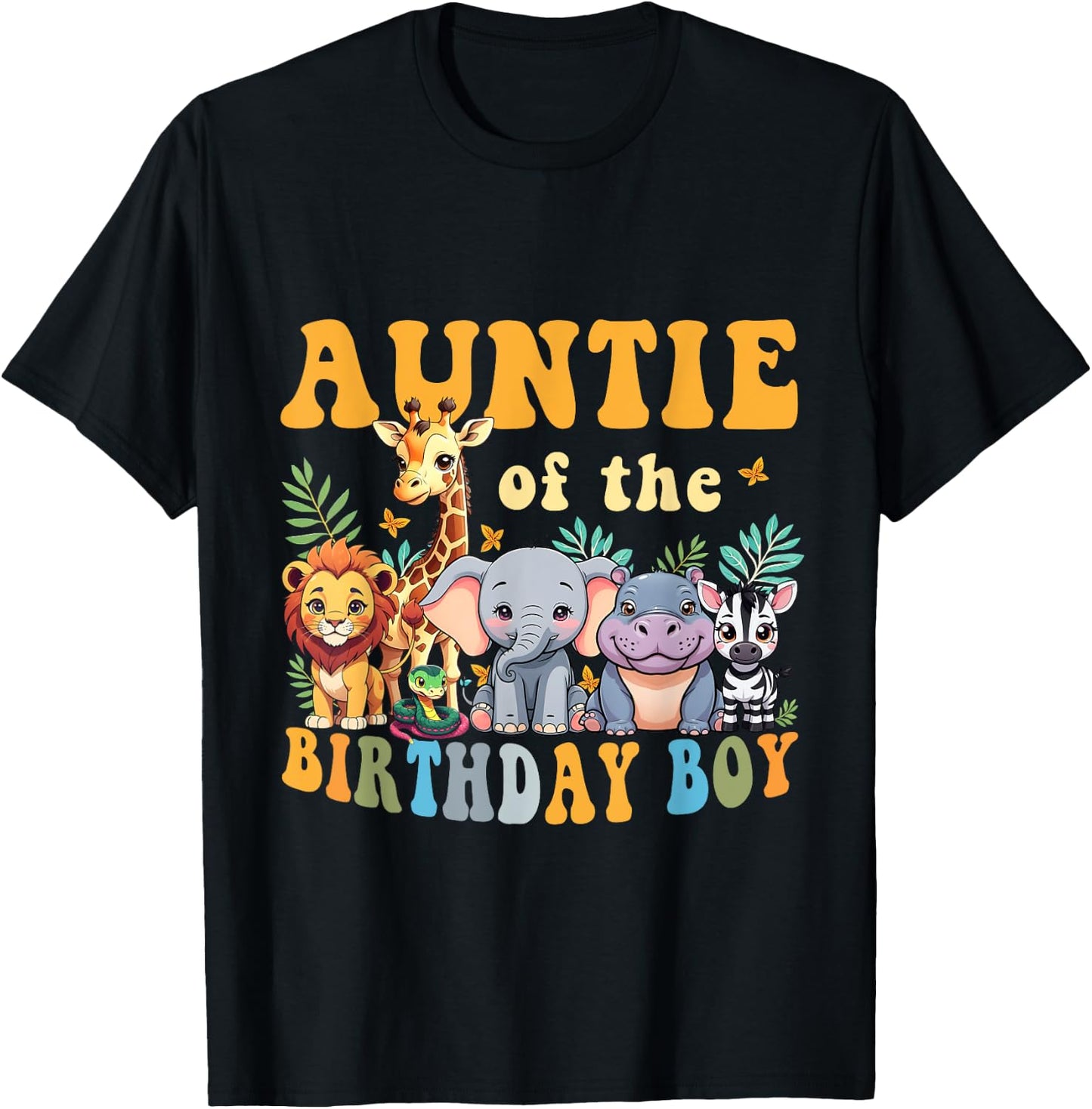 Auntie of the Birthday Boy Kid Safari Jungle Animal Matching T-Shirt - T-Shirt | Black