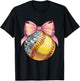 Cute Coquette Bow Disco Ball Softball Player Game Day Mom T-Shirt - T-Shirt | Black