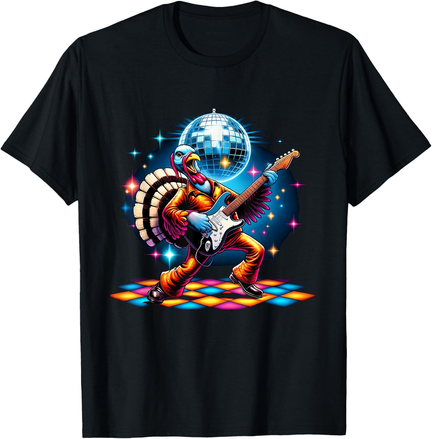 Disco Ball Guitar Turkey T-Shirt - T-Shirt | Black