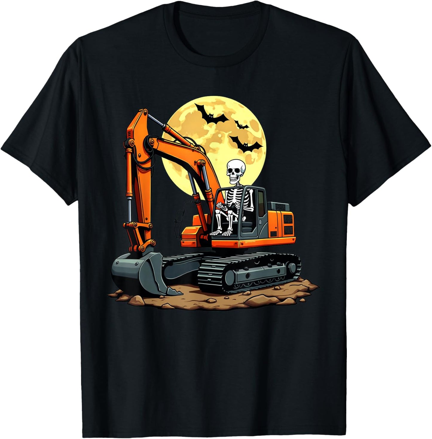 Funny Skeleton Driving Excavator Halloween Construction Kids T-Shirt - T-Shirt | Black