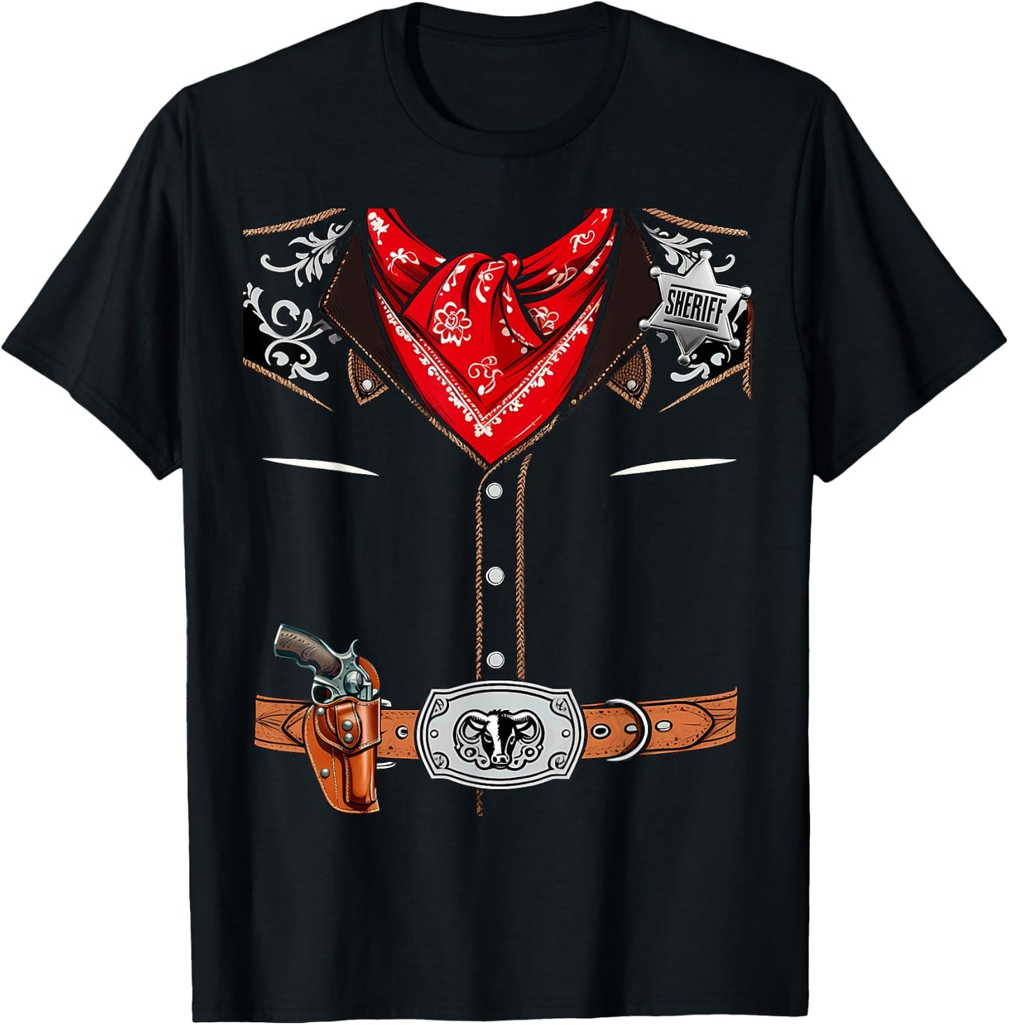 Western Sheriff Cowboy Vest Halloween Costume T-Shirt - T-Shirt | Black