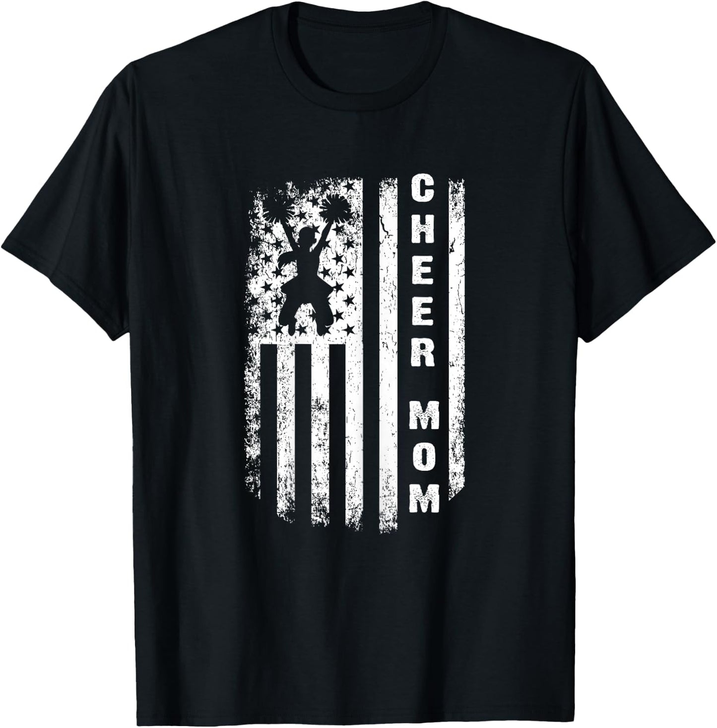 Cheer Mom USA Flag 4th of July Cheerleading Mom Cheerleader T-Shirt - T-Shirt | Black