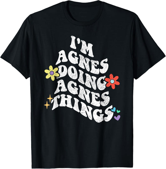 Retro Groovy Im AGNES Doing AGNES Things Funny Mother's Day T-Shirt - T-Shirt | Black