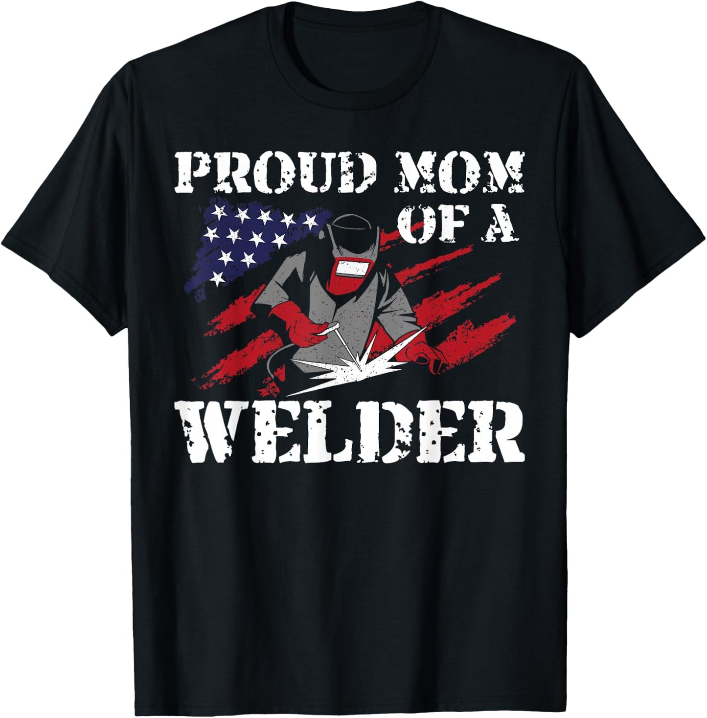 Welder Welding Mom Mother Vintage American Flag Patriotic T-Shirt - T-Shirt | Black