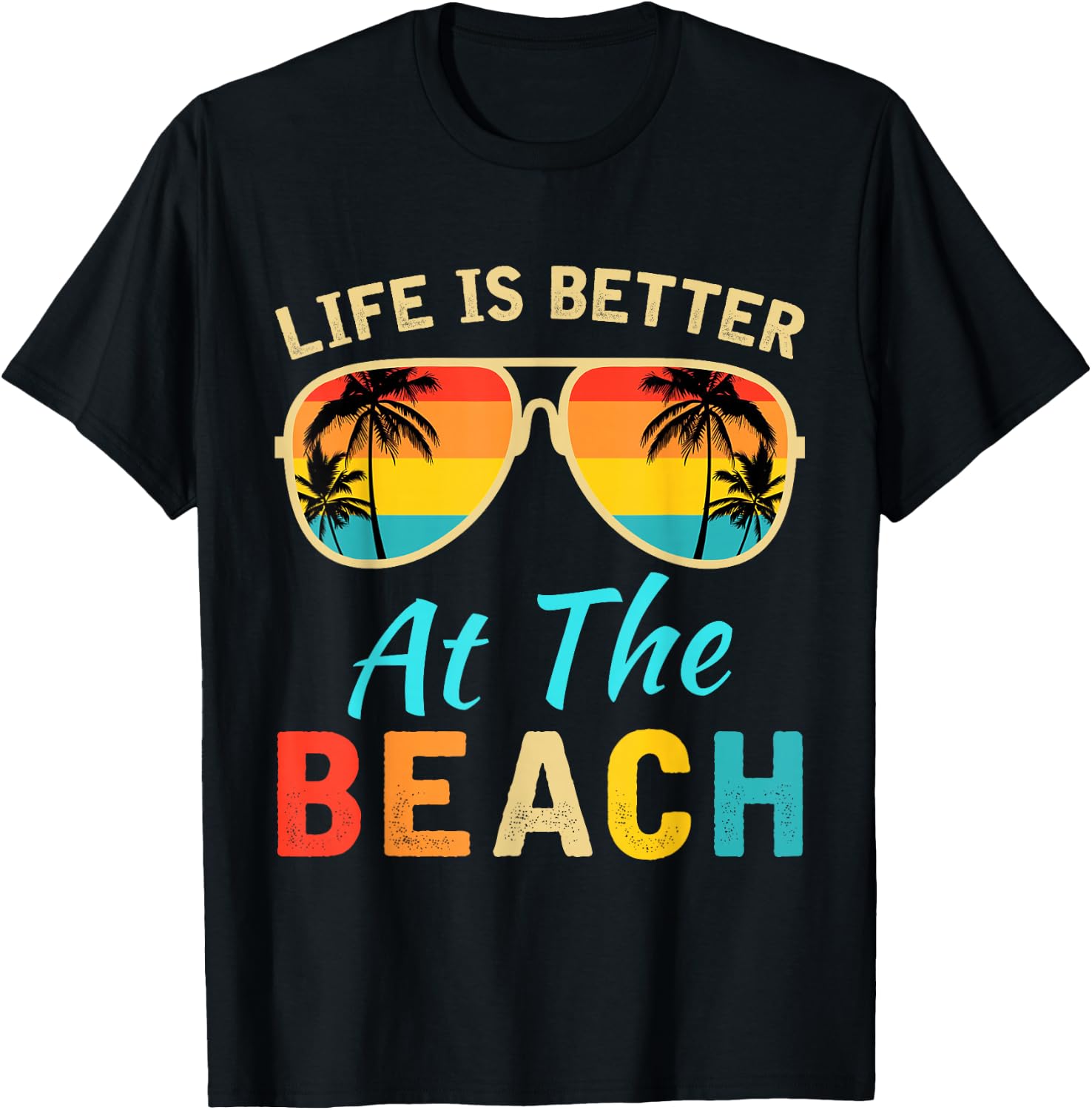 Life is Better at The Beach Retro Palm Trees Summer T-Shirt - T-Shirt | Black