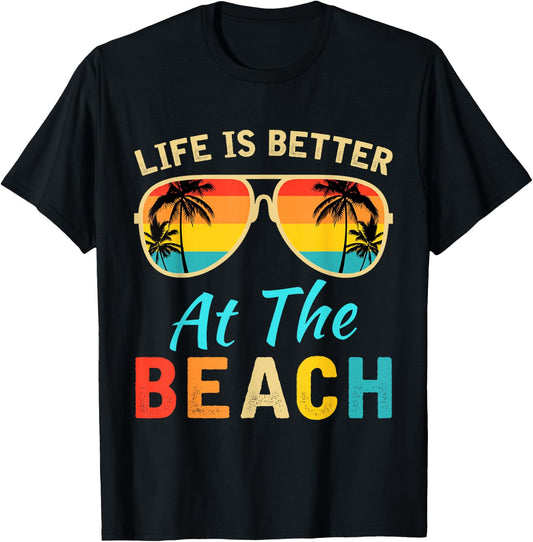 Life is Better at The Beach Retro Palm Trees Summer T-Shirt - T-Shirt | Black